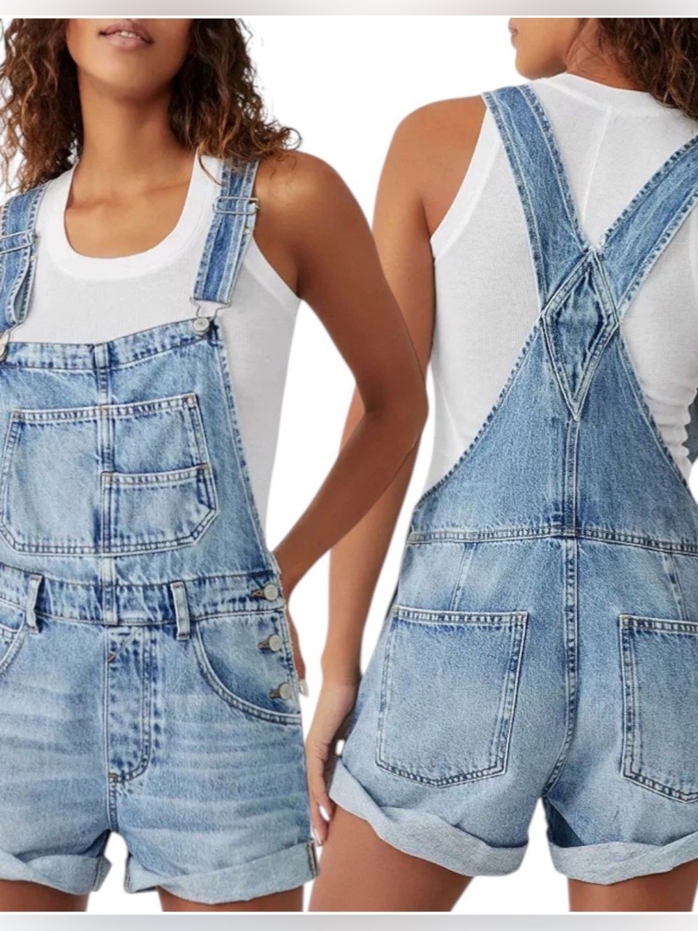 Free People We The Free Ziggy Denim Short Overalls Romper 26 Boho Streetwear